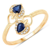 Bids.com 0.34 Carat Genuine Blue Sapphire and White Diamond 14K Yellow Gold Ring Rings