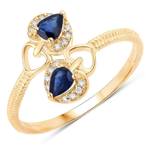 Bids.com 0.34 Carat Genuine Blue Sapphire and White Diamond 14K Yellow Gold Ring Rings