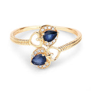 Bids.com 0.34 Carat Genuine Blue Sapphire and White Diamond 14K Yellow Gold Ring Rings