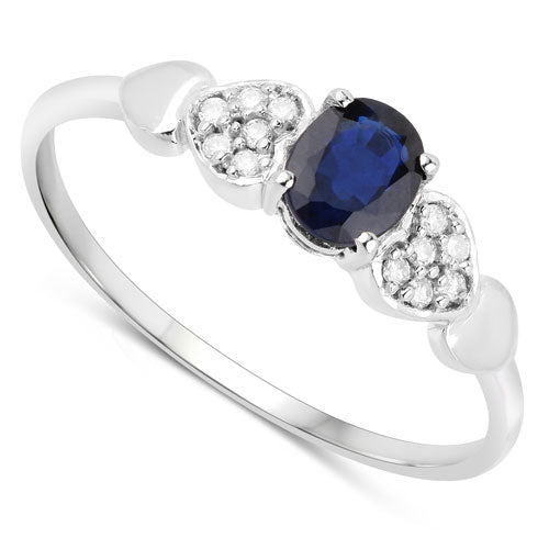 Bids.com 0.44 Carat Genuine Blue Sapphire and White Diamond 14K White Gold Ring Rings