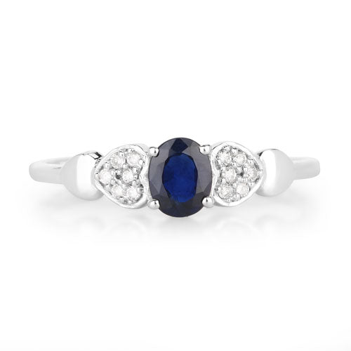 Bids.com 0.44 Carat Genuine Blue Sapphire and White Diamond 14K White Gold Ring Rings