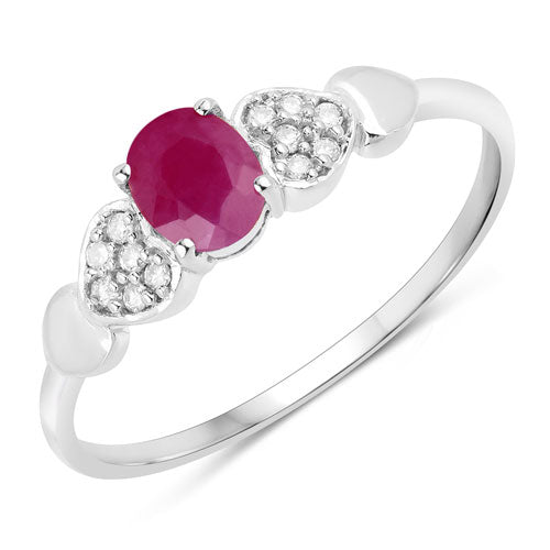 Bids.com 0.36 Carat Genuine Ruby and White Diamond 14K White Gold Ring Rings