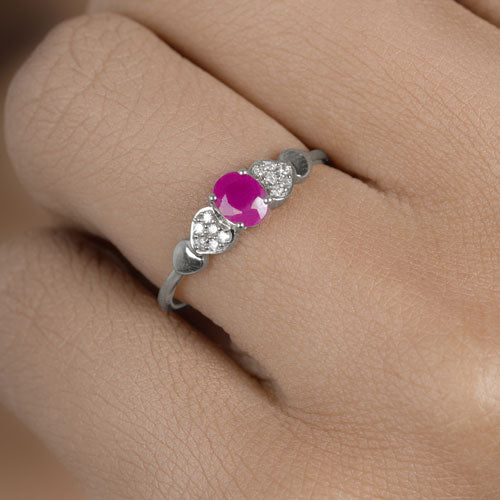 Bids.com 0.36 Carat Genuine Ruby and White Diamond 14K White Gold Ring Rings