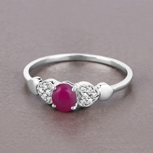 Bids.com 0.36 Carat Genuine Ruby and White Diamond 14K White Gold Ring Rings