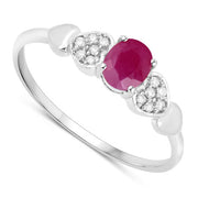 Bids.com 0.36 Carat Genuine Ruby and White Diamond 14K White Gold Ring Rings