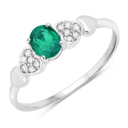 Bids.com 0.36 Carat Genuine Zambian Emerald and White Diamond 14K White Gold Ring Rings