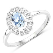 Bids.com 0.44 Carat Genuine Aquamarine and White Diamond 14K White Gold Ring Rings