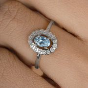 Bids.com 0.44 Carat Genuine Aquamarine and White Diamond 14K White Gold Ring Rings
