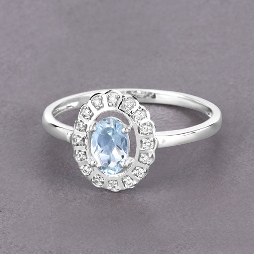Bids.com 0.44 Carat Genuine Aquamarine and White Diamond 14K White Gold Ring Rings