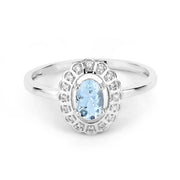 Bids.com 0.44 Carat Genuine Aquamarine and White Diamond 14K White Gold Ring Rings