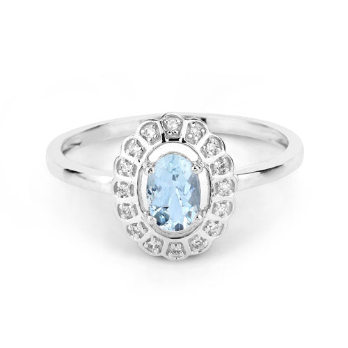 Bids.com 0.44 Carat Genuine Aquamarine and White Diamond 14K White Gold Ring Rings