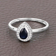 Bids.com 0.48 Carat Genuine Blue Sapphire and White Diamond 14K White Gold Ring Rings