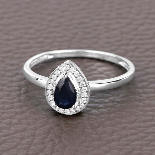 Bids.com 0.48 Carat Genuine Blue Sapphire and White Diamond 14K White Gold Ring Rings