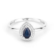 Bids.com 0.48 Carat Genuine Blue Sapphire and White Diamond 14K White Gold Ring Rings
