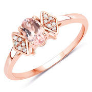 Bids.com 0.46 Carat Genuine Morganite and White Diamond 14K Rose Gold Ring Rings
