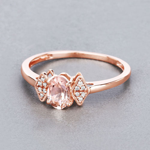 Bids.com 0.46 Carat Genuine Morganite and White Diamond 14K Rose Gold Ring Rings