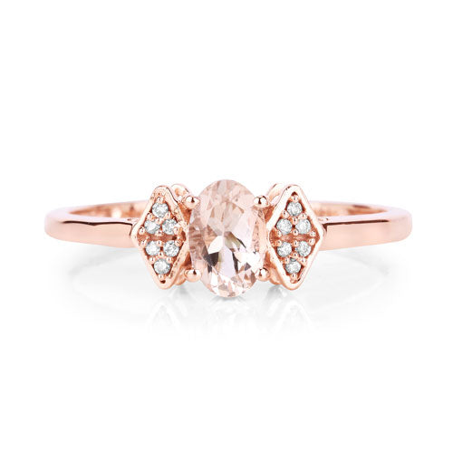 Bids.com 0.46 Carat Genuine Morganite and White Diamond 14K Rose Gold Ring Rings