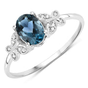 Bids.com 0.93 Carat Genuine London Blue Topaz and White Diamond 14K White Gold Ring Rings