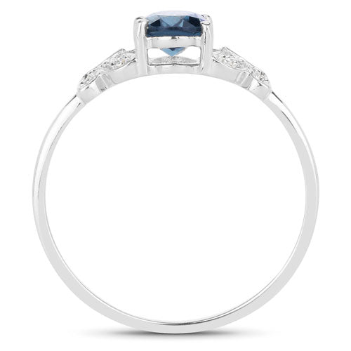 Bids.com 0.93 Carat Genuine London Blue Topaz and White Diamond 14K White Gold Ring Rings