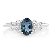 Bids.com 0.93 Carat Genuine London Blue Topaz and White Diamond 14K White Gold Ring Rings