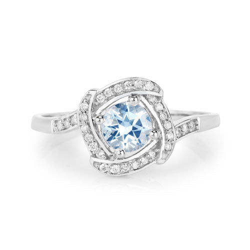 Bids.com 0.46 Carat Genuine Aquamarine and White Diamond 14K White Gold Ring Rings