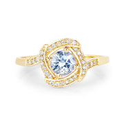Bids.com 0.46 Carat Genuine Aquamarine and White Diamond 14K Yellow Gold Ring Rings