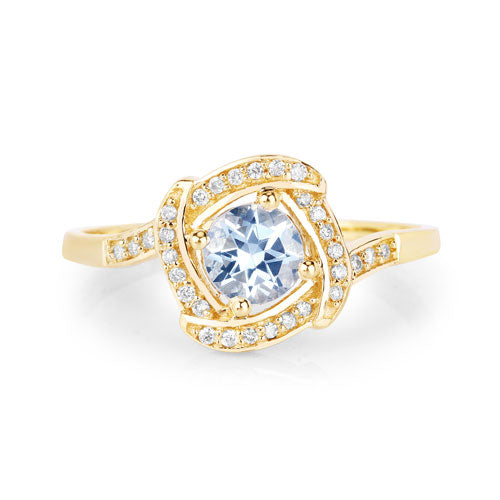 Bids.com 0.46 Carat Genuine Aquamarine and White Diamond 14K Yellow Gold Ring Rings