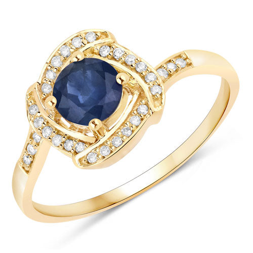 Bids.com 0.73 Carat Genuine Blue Sapphire and White Diamond 14K Yellow Gold Ring Rings