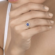 Bids.com 0.73 Carat Genuine Blue Sapphire and White Diamond 14K Yellow Gold Ring Rings