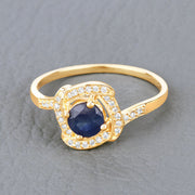 Bids.com 0.73 Carat Genuine Blue Sapphire and White Diamond 14K Yellow Gold Ring Rings