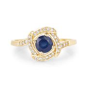 Bids.com 0.73 Carat Genuine Blue Sapphire and White Diamond 14K Yellow Gold Ring Rings