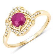 Bids.com 0.63 Carat Genuine Ruby and White Diamond 14K Yellow Gold Ring Rings