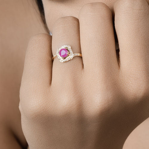 Bids.com 0.63 Carat Genuine Ruby and White Diamond 14K Yellow Gold Ring Rings