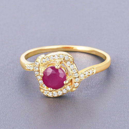 Bids.com 0.63 Carat Genuine Ruby and White Diamond 14K Yellow Gold Ring Rings