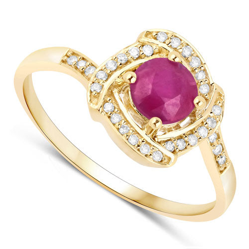 Bids.com 0.63 Carat Genuine Ruby and White Diamond 14K Yellow Gold Ring Rings