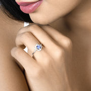 Bids.com 0.55 Carat Genuine Tanzanite and White Diamond 14K White Gold Ring Rings