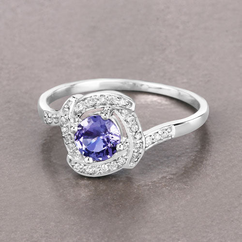 Bids.com 0.55 Carat Genuine Tanzanite and White Diamond 14K White Gold Ring Rings