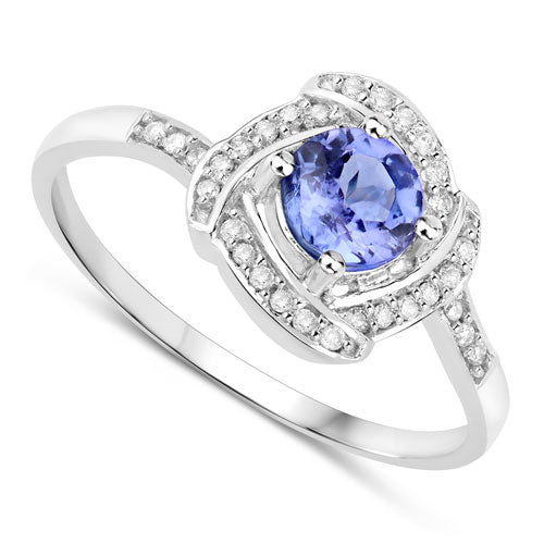 Bids.com 0.55 Carat Genuine Tanzanite and White Diamond 14K White Gold Ring Rings