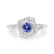 Bids.com 0.55 Carat Genuine Tanzanite and White Diamond 14K White Gold Ring Rings