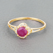 Bids.com 0.59 Carat Genuine Ruby and White Diamond 14K Yellow Gold Ring Rings