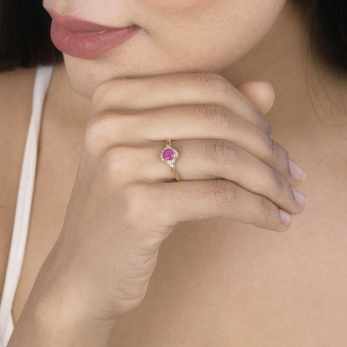 Bids.com 0.59 Carat Genuine Ruby and White Diamond 14K Yellow Gold Ring Rings