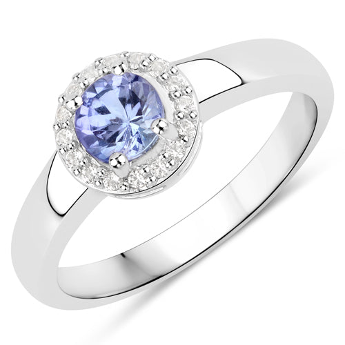Bids.com 0.55 Carat Genuine Tanzanite and White Topaz .925 Sterling Silver Ring Rings