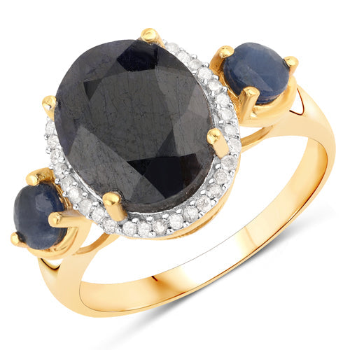 Bids.com "5.13 Carat Dyed Sapphire, Blue Sapphire and White Diamond .925 Sterling Silver Ring Rings