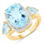 Bids.com 8.23 Carat Genuine Blue Topaz and White Diamond .925 Sterling Silver Ring Rings