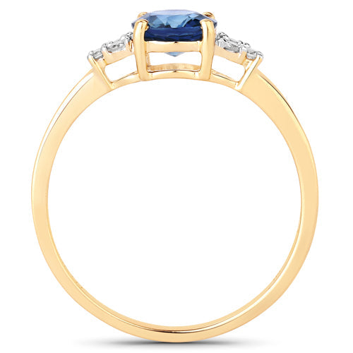 Bids.com 1.08 Carat Genuine Blue Sapphire and White Diamond 14K Yellow Gold Ring Rings