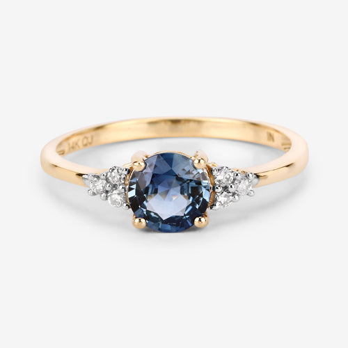 Bids.com 1.08 Carat Genuine Blue Sapphire and White Diamond 14K Yellow Gold Ring Rings