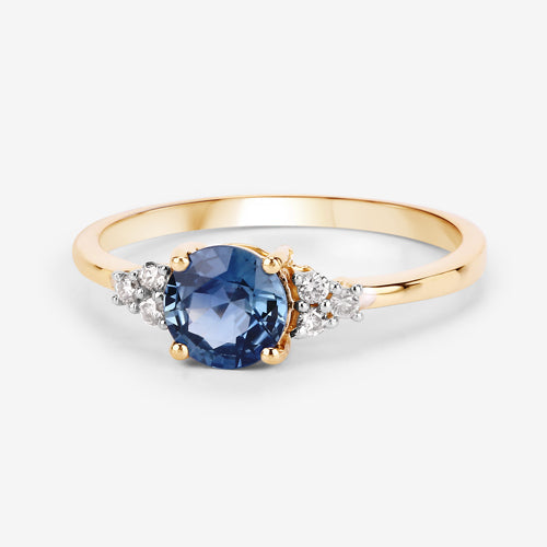 Bids.com 1.08 Carat Genuine Blue Sapphire and White Diamond 14K Yellow Gold Ring Rings