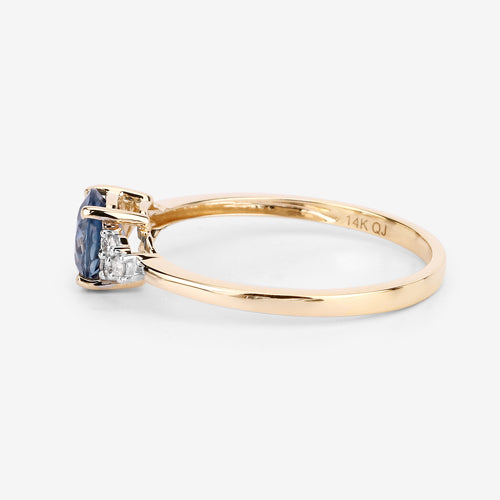 Bids.com 1.08 Carat Genuine Blue Sapphire and White Diamond 14K Yellow Gold Ring Rings