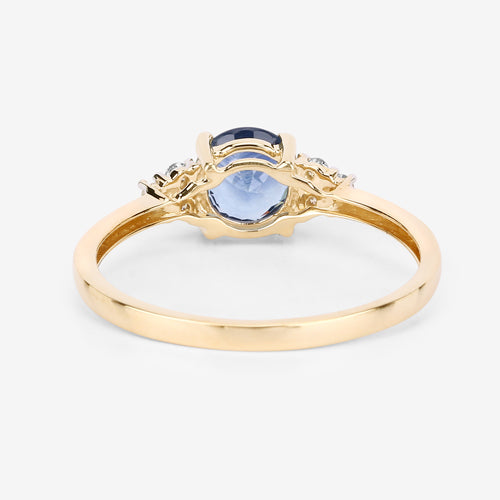 Bids.com 1.08 Carat Genuine Blue Sapphire and White Diamond 14K Yellow Gold Ring Rings