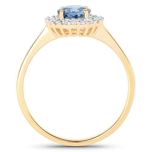 Bids.com 1.03 Carat Genuine Blue Sapphire and White Diamond 14K Yellow Gold Ring Rings